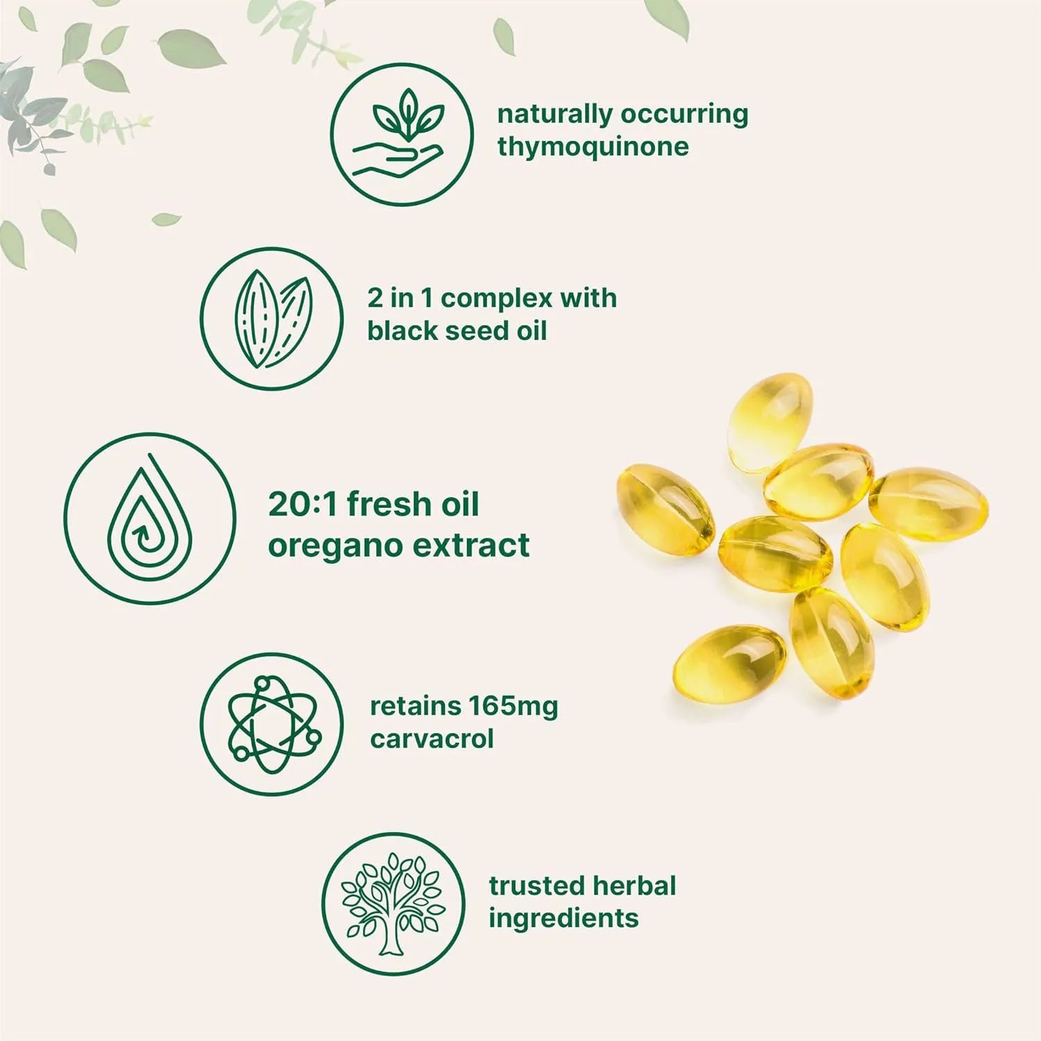 Bottle of butter-flavoured black seed oil soft gel capsules for adults, showing 180 or 300 tablet option.