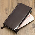 Men's black PU leather zipper wallet showing long multifunctional closure design