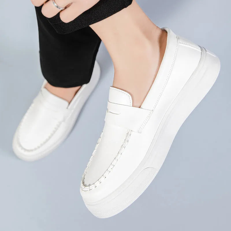 British style casual leather shoes with round toe in artificial PU material, available in three colours