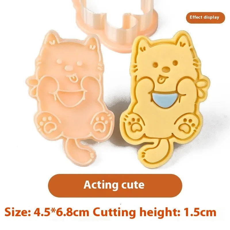 Three dimensional plastic puppy cartoon biscuit mould showing character designs