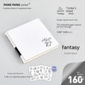 Square white paper notebook with checkered pages, 148mm size, includes stickers