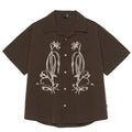 Brown coffee colour striped Cuban collar short sleeve shirt for outdoor waterproof wear