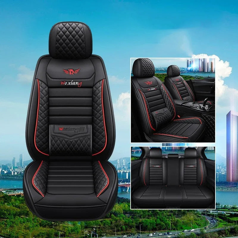 Five-seasons universal car seat cushion with high elastic sponge filler in a red colour.