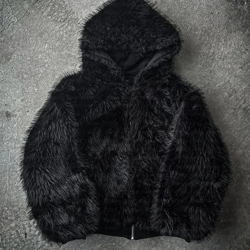 Baggy cardigan-style coat in black or white with long sleeves and loose fit