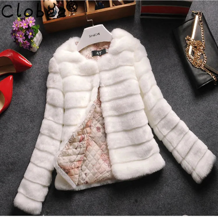 Women's short sleeve faux fur top in beige colour, street fashion style.