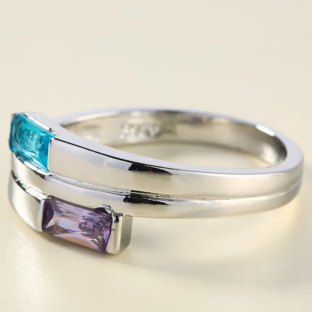 Silver copper ring with zircon detailing showing ins style design on hand