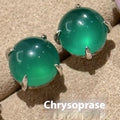Round egg surface chalcedony earrings with four claw copper setting in three colour options