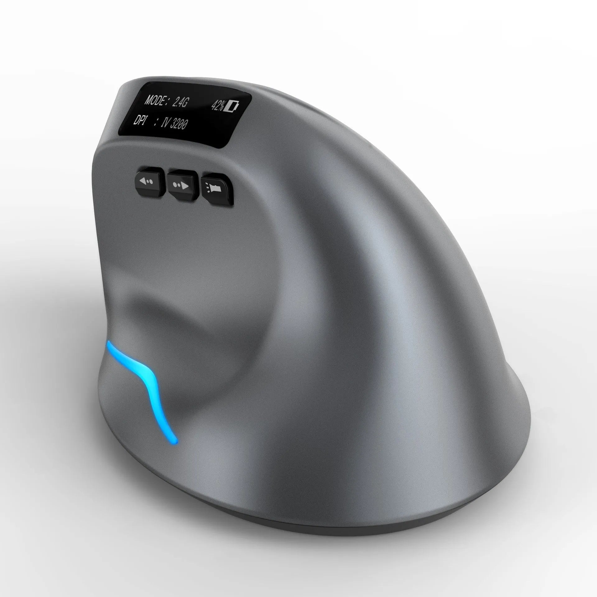Grey Bluetooth vertical mouse with wireless charging, 12cm size, for laptop use