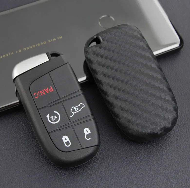 Carbon fibre pattern silicone key case for Dodge Chrysler Fiat car remote keys with buckle styling option