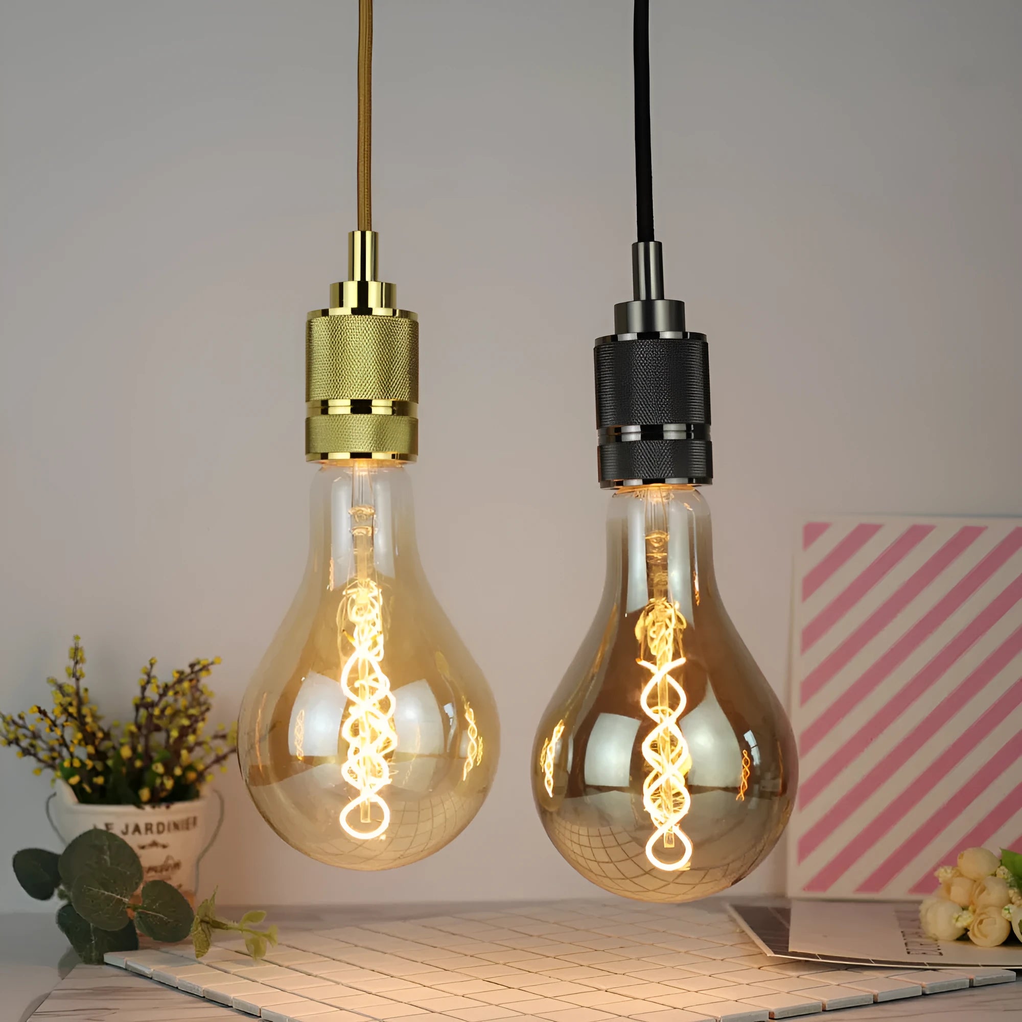 Double helix spiral LED soft light strip in gold or gray finish, 110x200mm dimensions