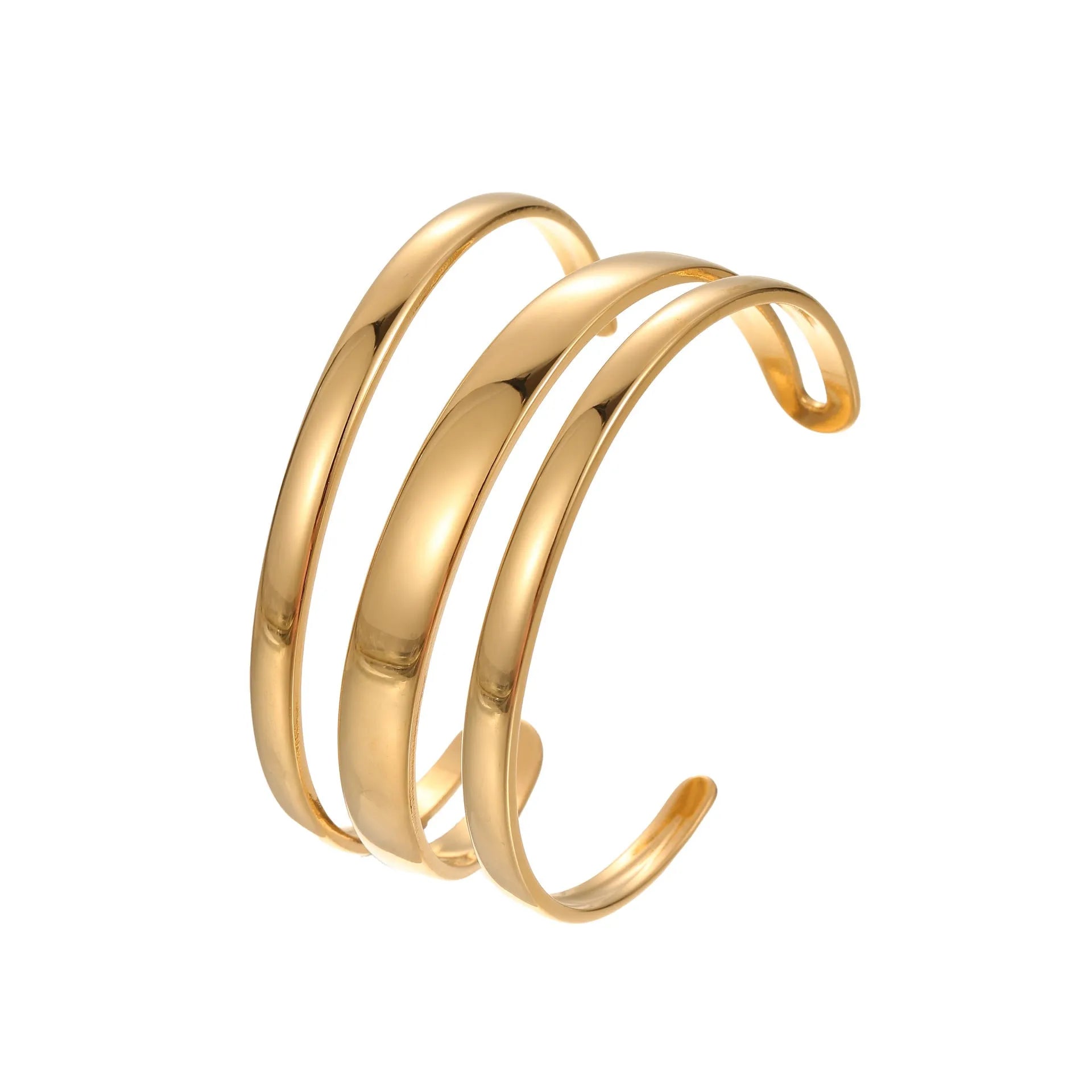 Women's stainless steel bracelet with geometric line design and 18K gold electroplating