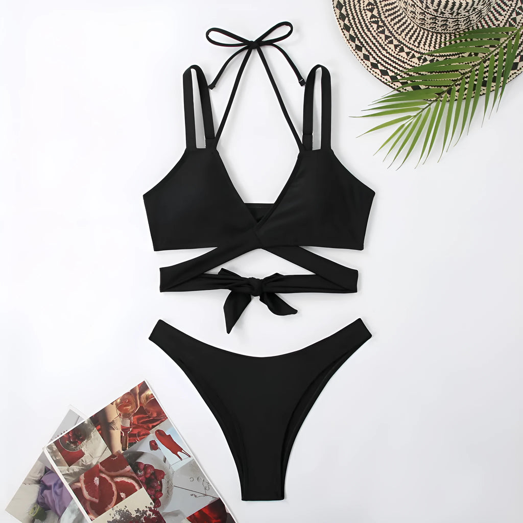 A solid colour strapless bikini swimsuit for women shown in one of five available colours.