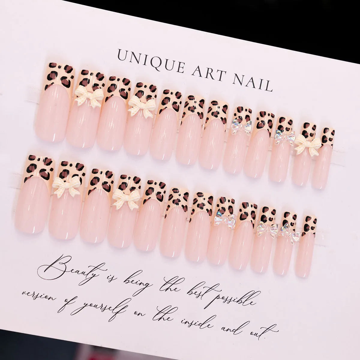 Leopard print butterfly nail art decorations set for custom manicure designs in plastic construction