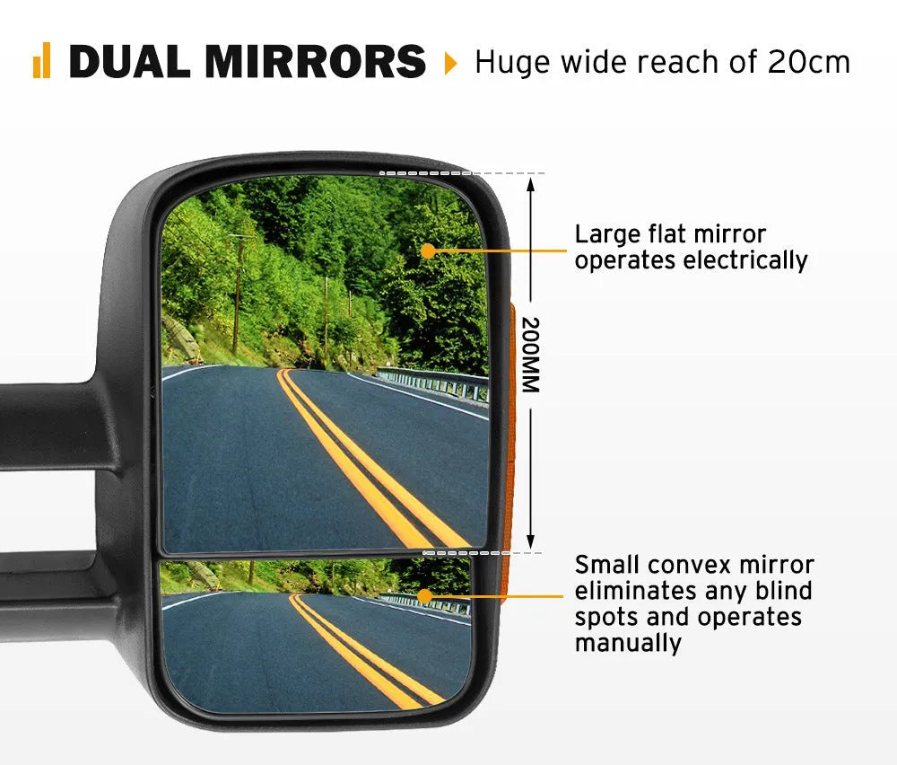Black electric exterior rear view mirror with side indicator light for Nissan NP300 D23 van.