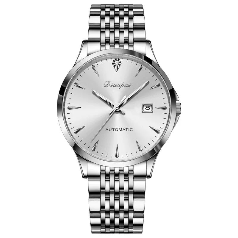 Men's simple dial automatic watch with stainless steel strap and case