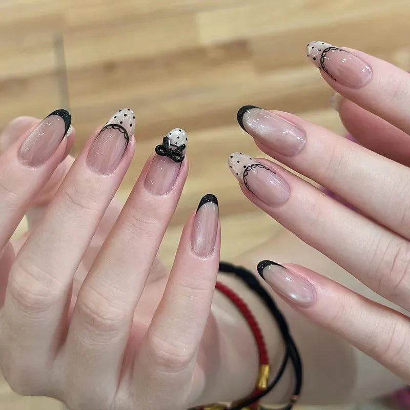 Sweet Girl Wearing Fake Nails press-on artificial nail sets in random colours for DIY application.