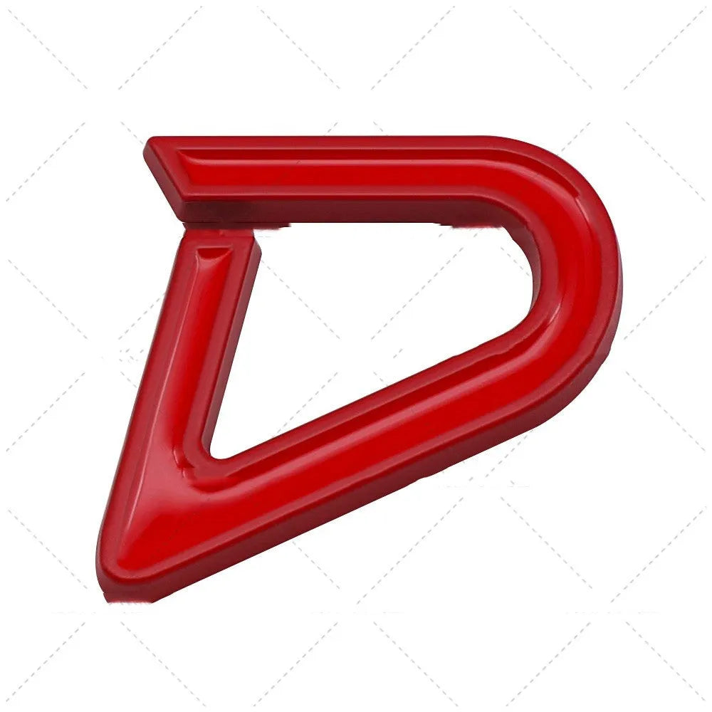 Red and silver metal car bumper sticker with SD pattern design.