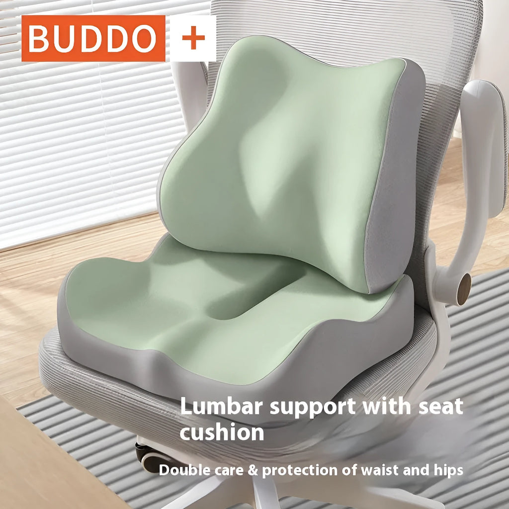 Memory foam seat cushion for office and home use in various colour combinations including grey, blue and pink options