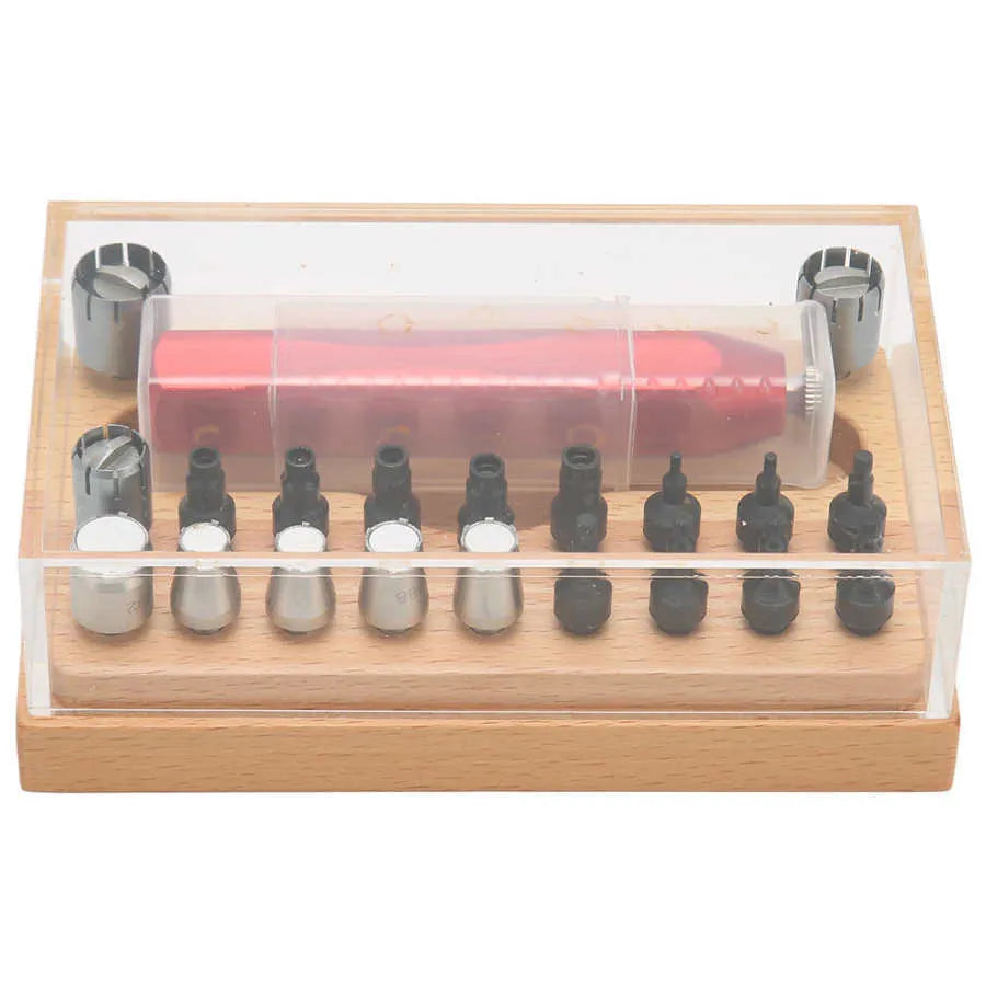 Set of 20 steel watch repair barrel opening extractor tools in a kit