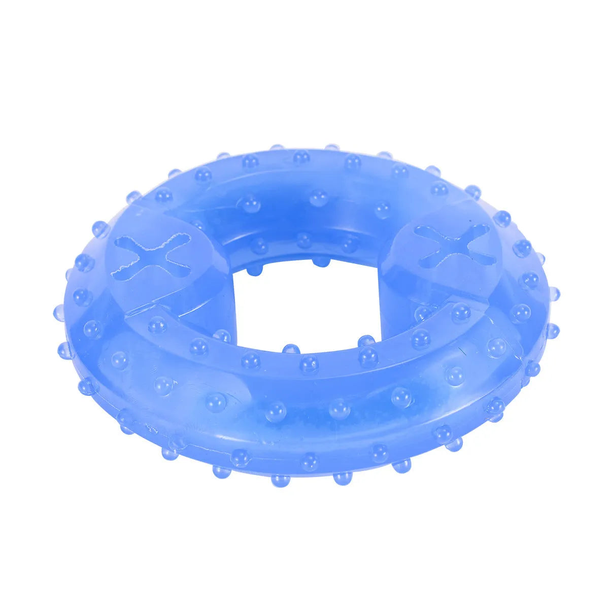 Freezable dog chew toy in bone and circle shapes for cooling and teething relief.