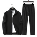 Men's plus size knitted cotton sports suit in black with long-sleeve jacket and trousers for outdoor spring autumn leisure