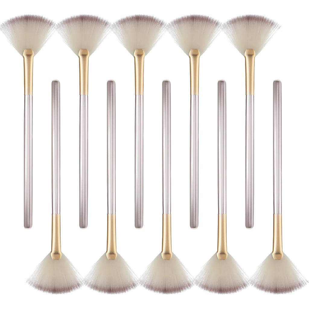 10 professional facial fan brushes with champagne finish acrylic handles and protective covers