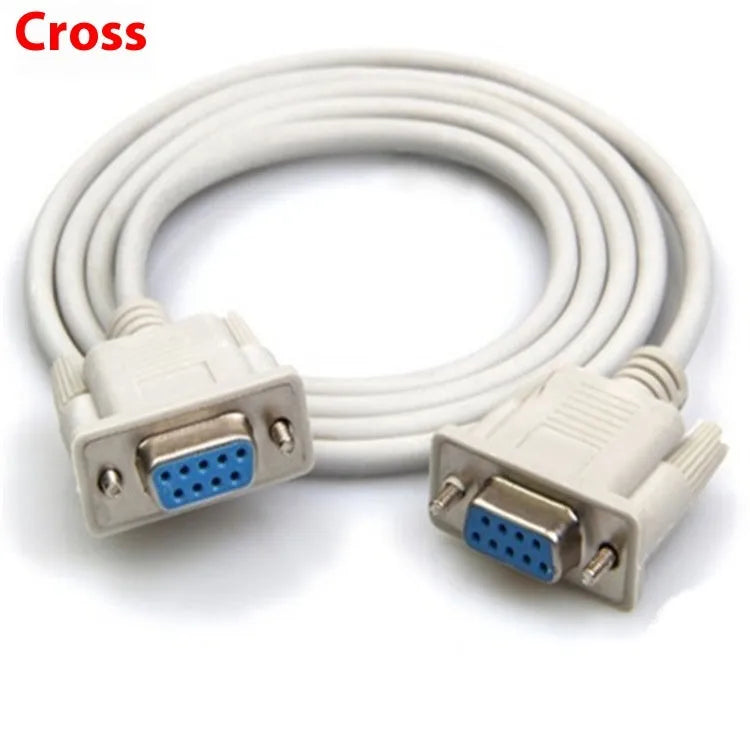 Milky white DB9 female to female cross serial cable measuring 1.5 metres with RS232 connectors
