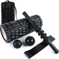 Black fitness foam roller massage stick measuring 33cm in length.