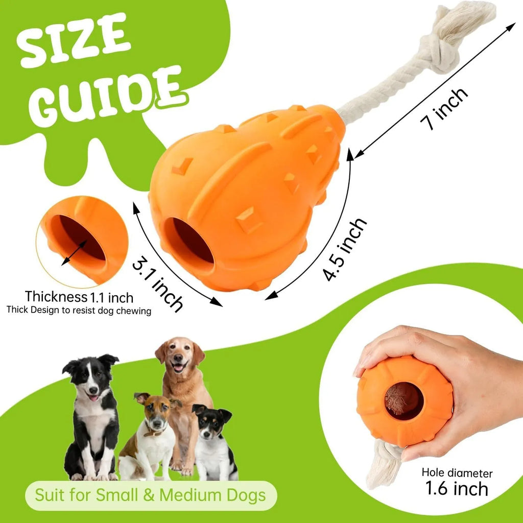 Natural rubber stuffable dog toy with treat dispensing hollow core for small medium breed dogs