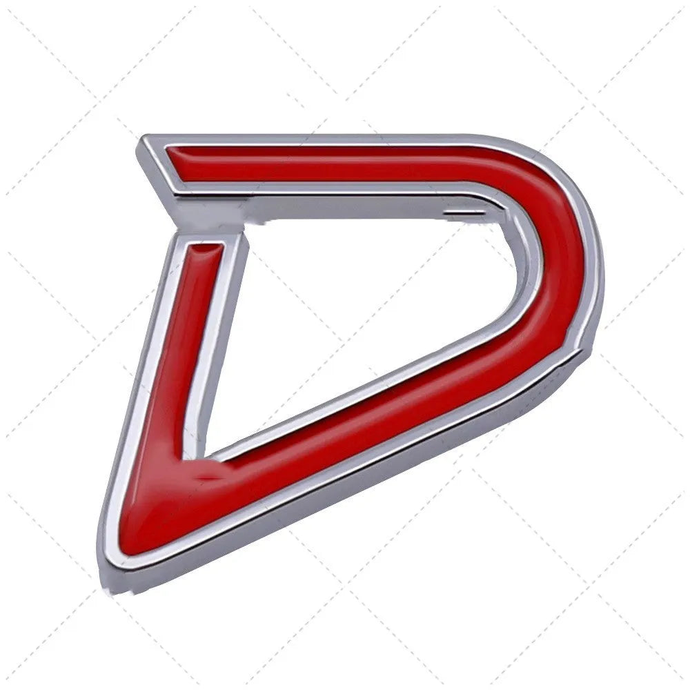 Red and silver metal car bumper sticker with SD pattern design.
