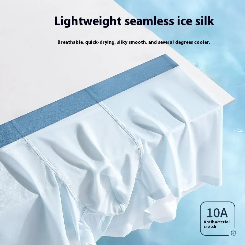Men's Ice Silk graphene antibacterial shorts in bean green, showing seamless design and mid waist.