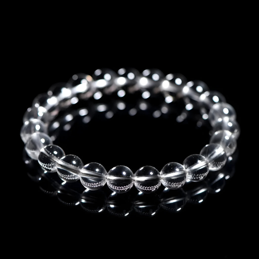 Natural Donghai old materials crystal bracelet with white water round beads in a geometric unisex design.