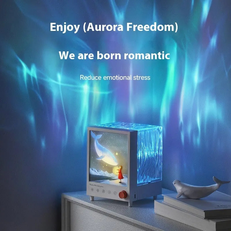 Aurora Treasure Box design atmosphere projection lamp with Star Sea Whale light colour and Bluetooth speaker