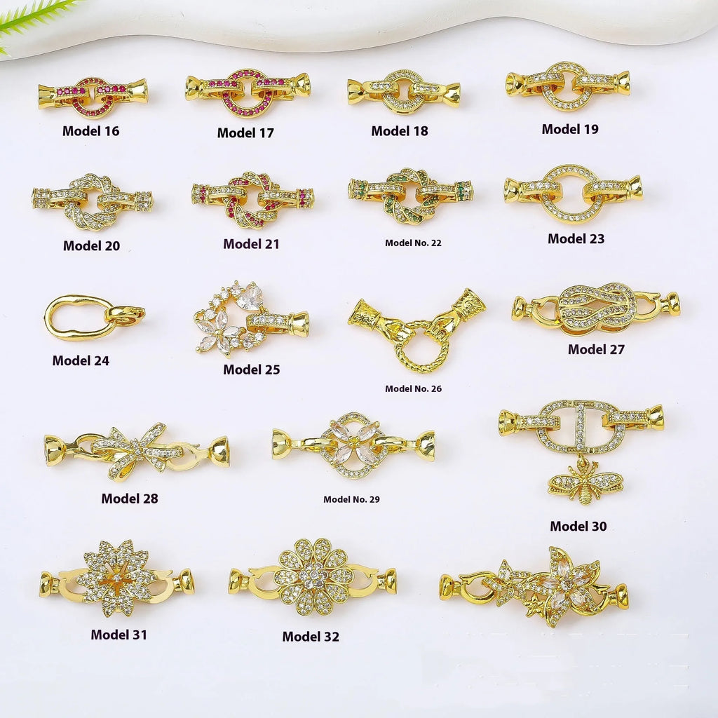 Small gold electroplated chain buckle clasp for DIY jewellery making on white background