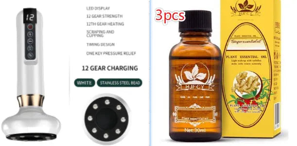 Green electric vacuum cupping massager with USB charger and instruction manual