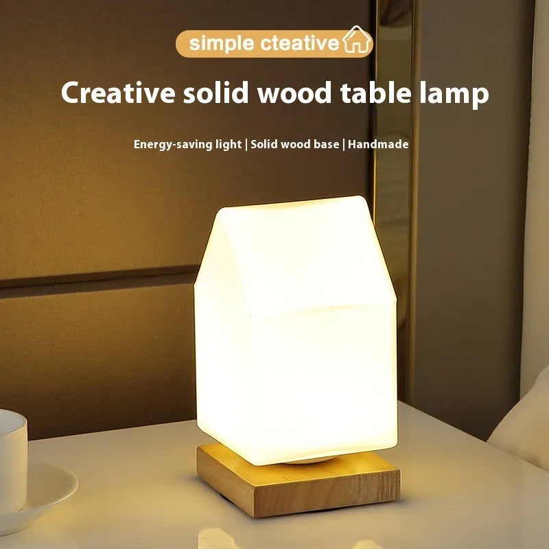 Nordic solid wood USB table lamp with touch dimming in flower shape design for bedroom