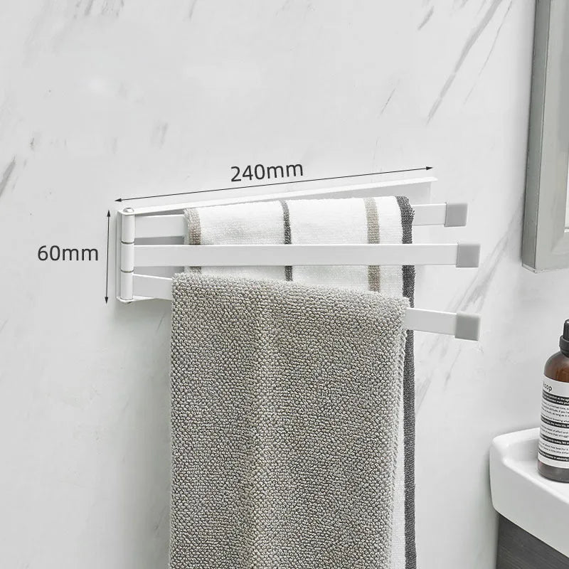 Black folding towel bar with adhesive installation for bathroom