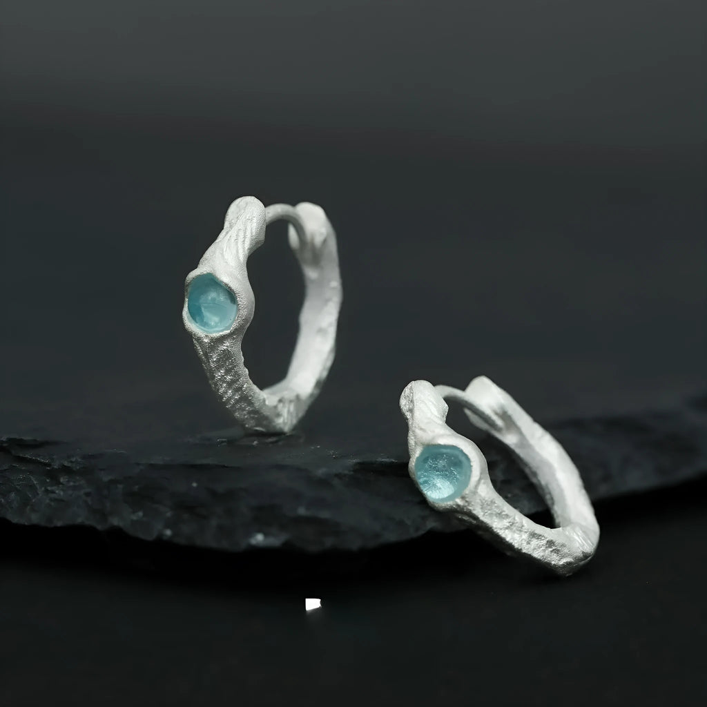 Women's burnt silver 925 silver geometric circular ear clips with clip-on fastening