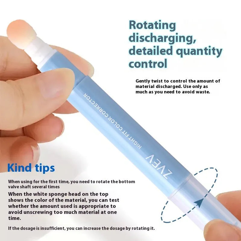 Concealer pen with sponge brush head applicator in brightening skin, pink flesh, and flesh colour shades.