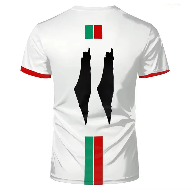 Black and white 3D printed football t-shirt with stereographic pattern, half sleeves, and regular fit