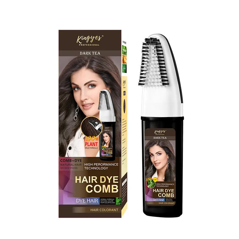 Hair dye colouring comb kit showing brown, wine red, and dark brown 200ML bottles with an application brush