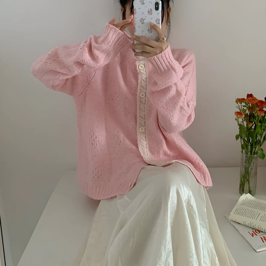 Artistic retro Korean knitwear sweater coat cardigan in viscose fibre available in four colours