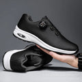 Low top casual tennis shoes in black with mesh upper and composite sole