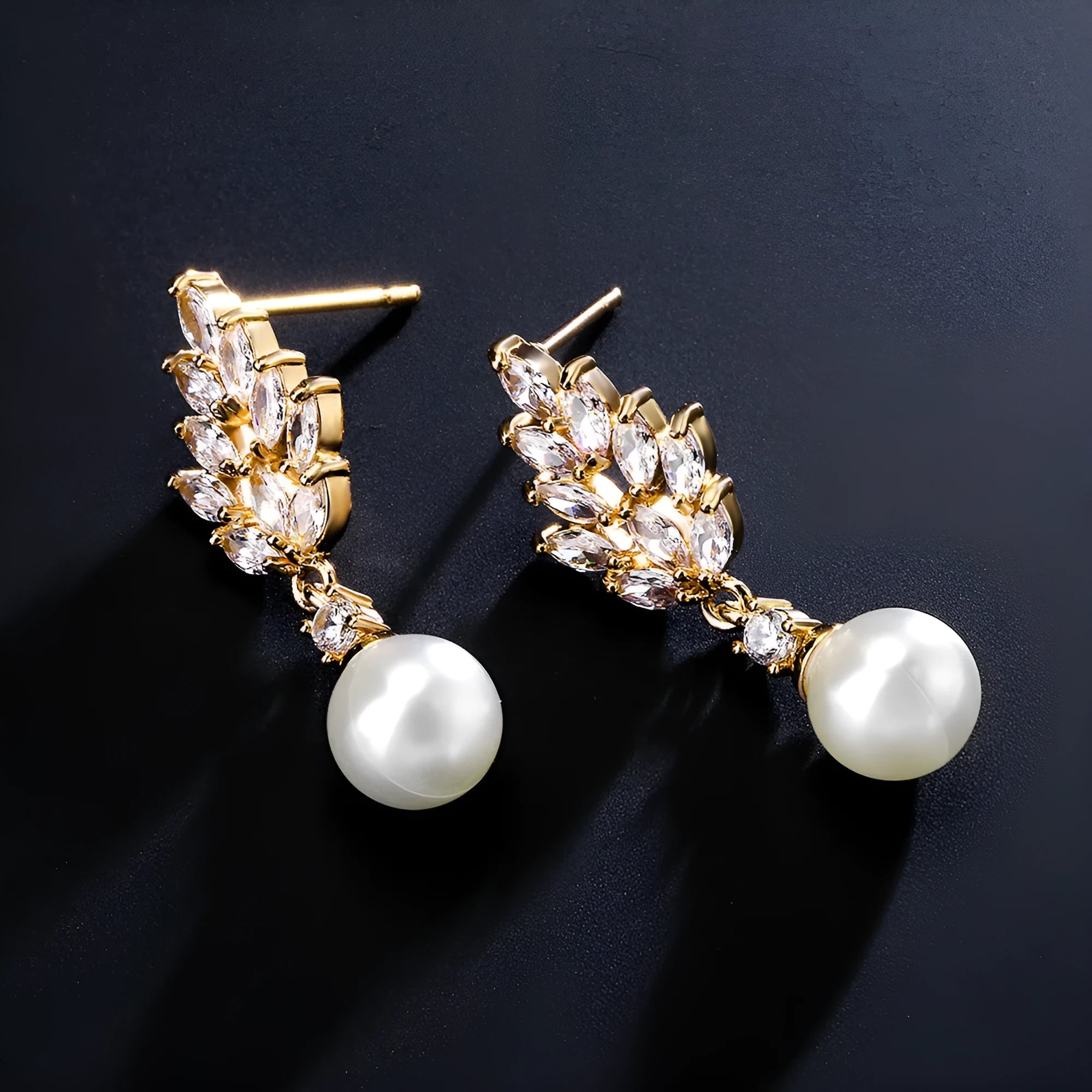 Geometric floral earrings with micro inlaid zircon in gold, platinum, or rose gold plated finish