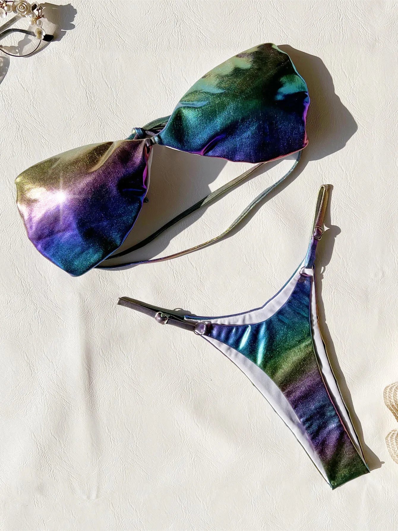 Women's gradient purple bikini swimsuit set with polyester fabric construction
