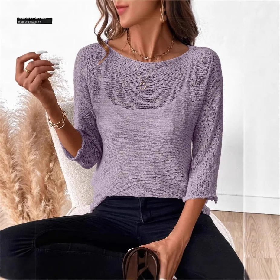 Women's thin knitted off-shoulder overall with 3D pattern in milky white