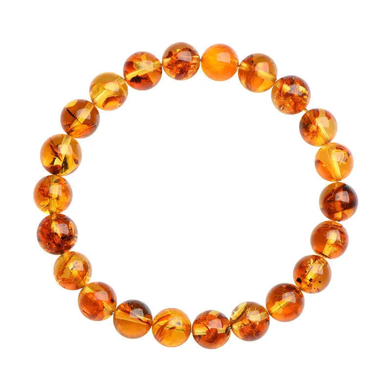 Natural yellow piebald amber bracelet with geometric beads for water purification