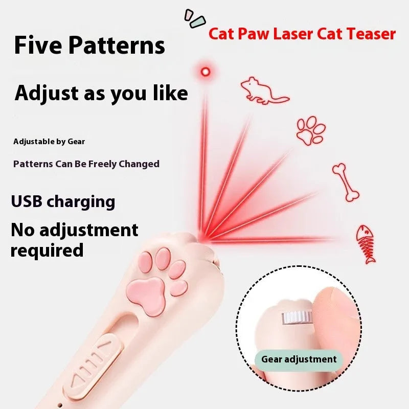 Cat teaser toy with self-moving head and LED light in pink, cream, or blue colours