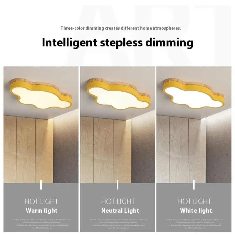 Cloud-shaped LED ceiling lamp in wooden colour with modern design