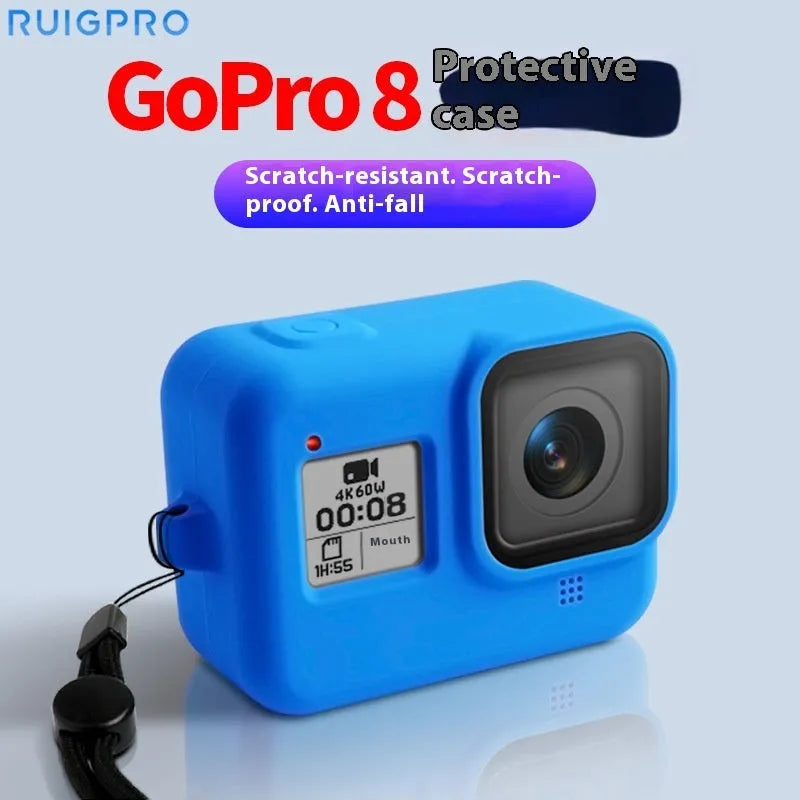 GoPro Hero8 Black silicone protective sleeve with anti-lost wrist strap in blue colour